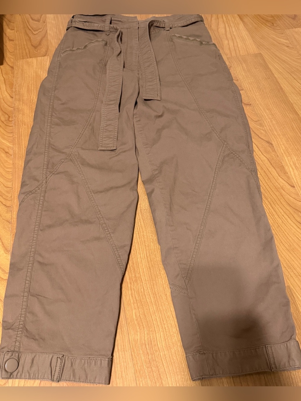 Anthropologie 10 Ellie Embroidered Brown Utility Pants Belted High Waisted